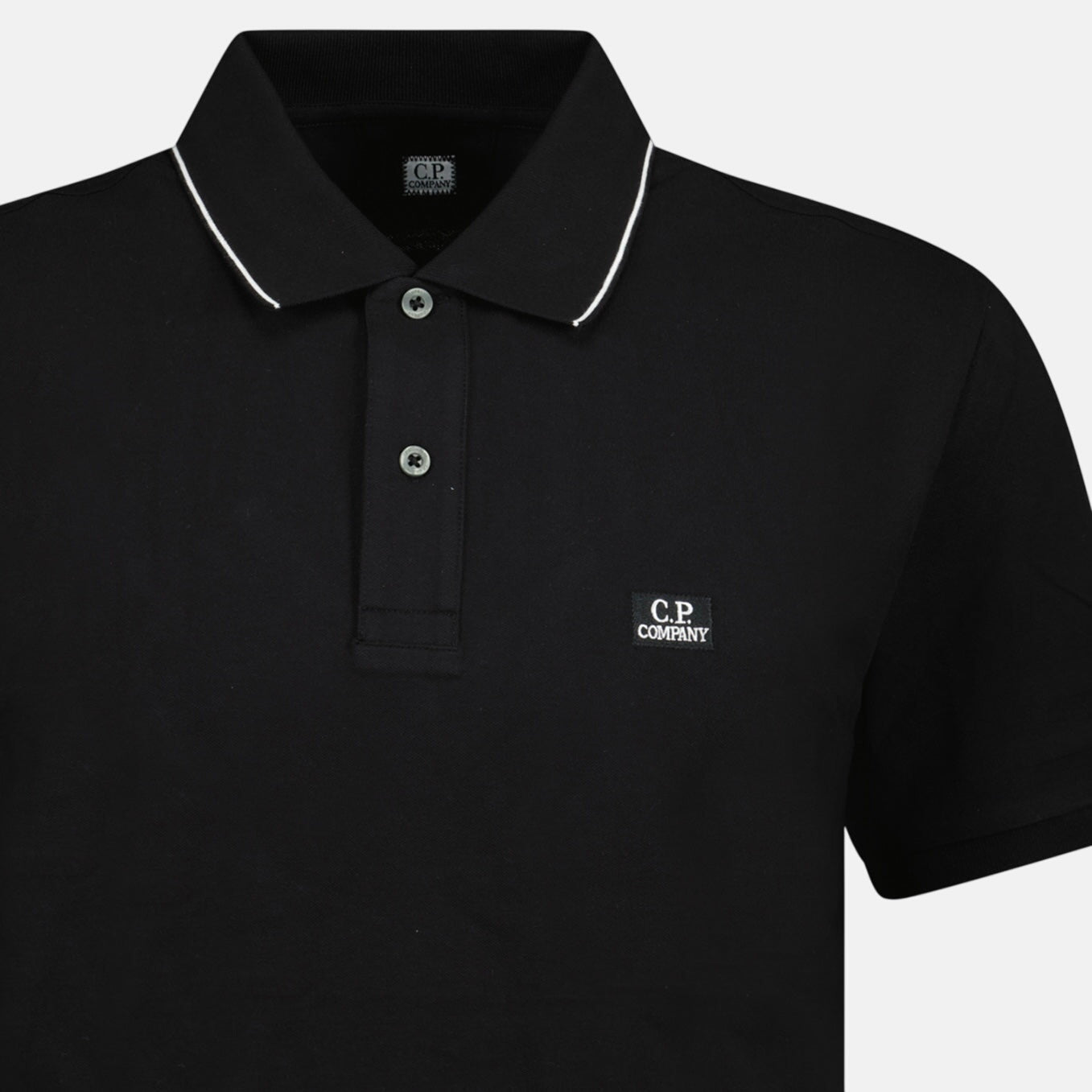 CP Company Stretch Piquet Striped Collar Polo Shirt Black