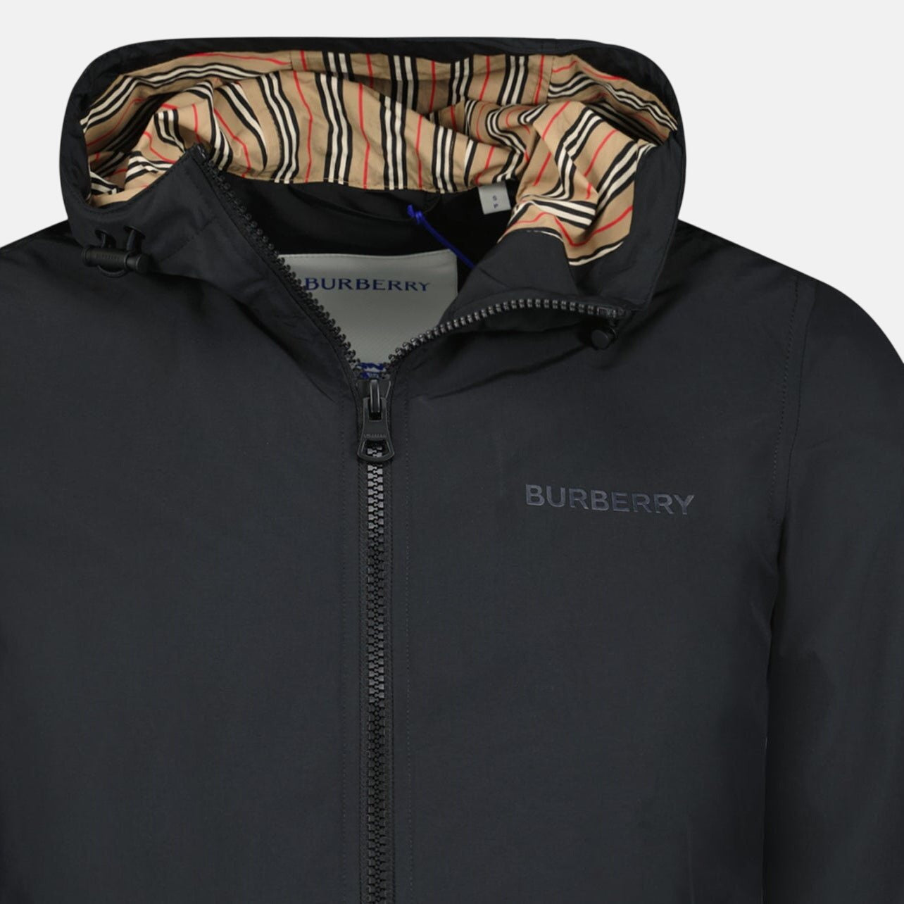 Burberry 'Stanford' Zip-Up Stripe Hooded Jacket Black