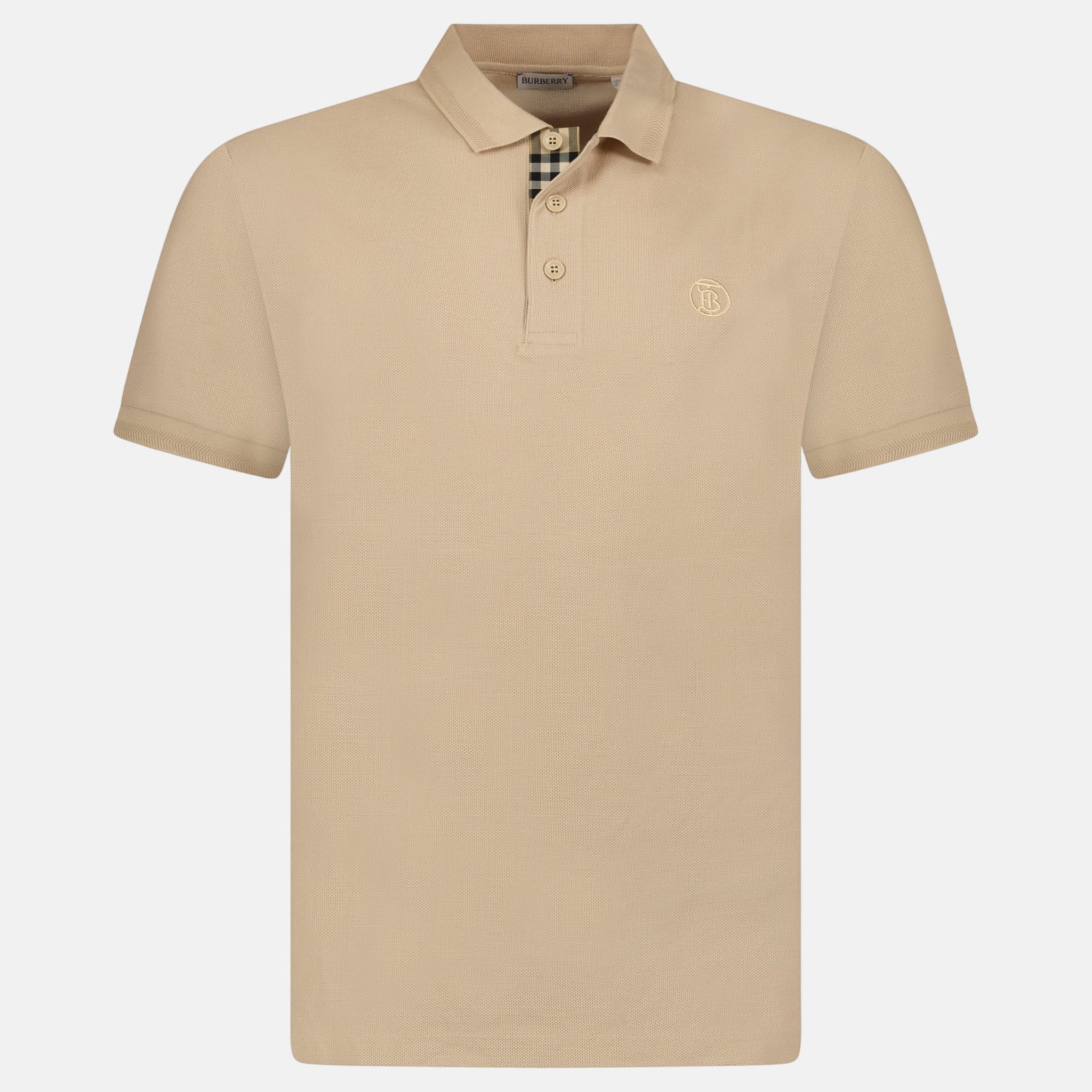 Burberry 'Eddie' TB Check Placket Polo Shirt Beige