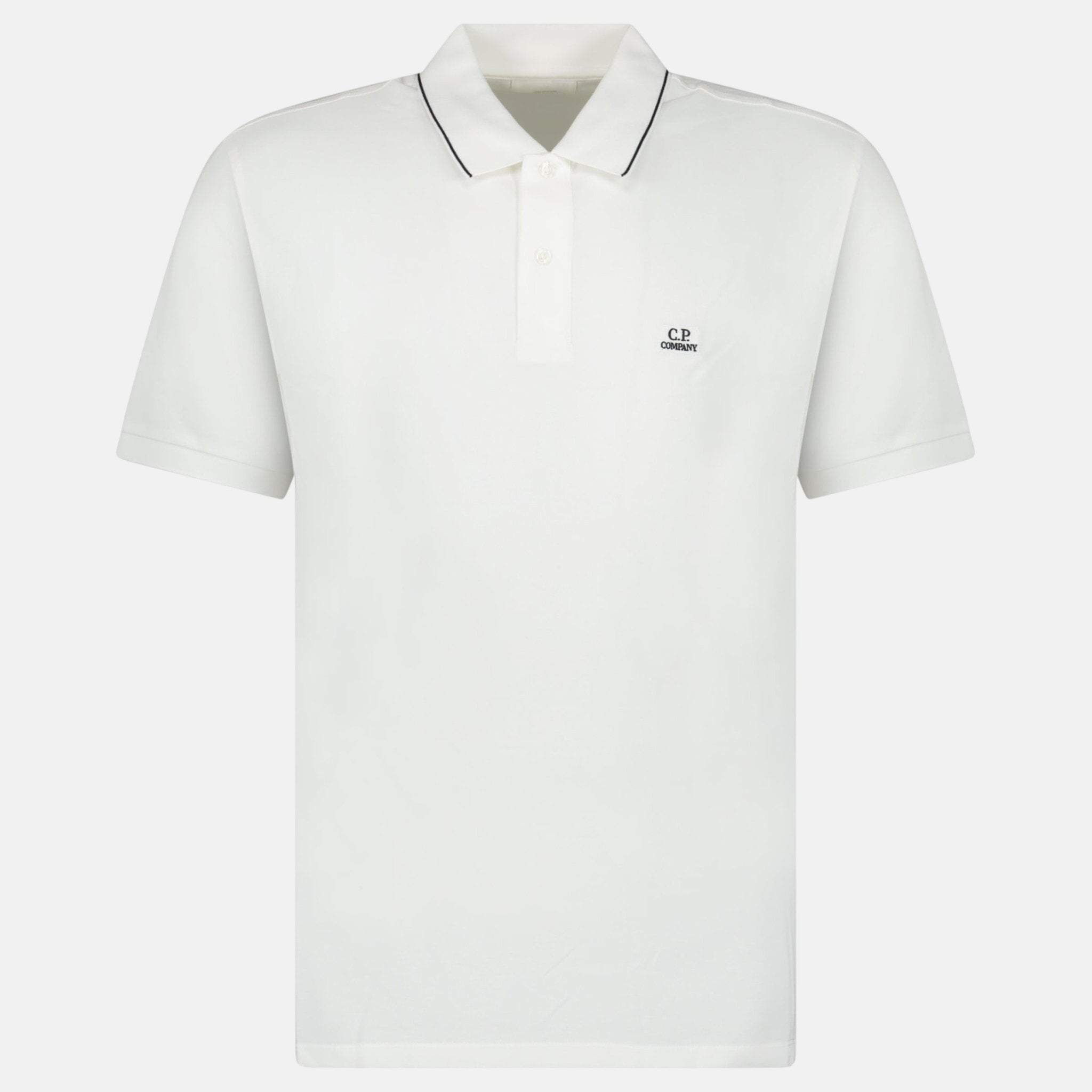 CP Company Stretch Piquet Striped Collar Polo Shirt White