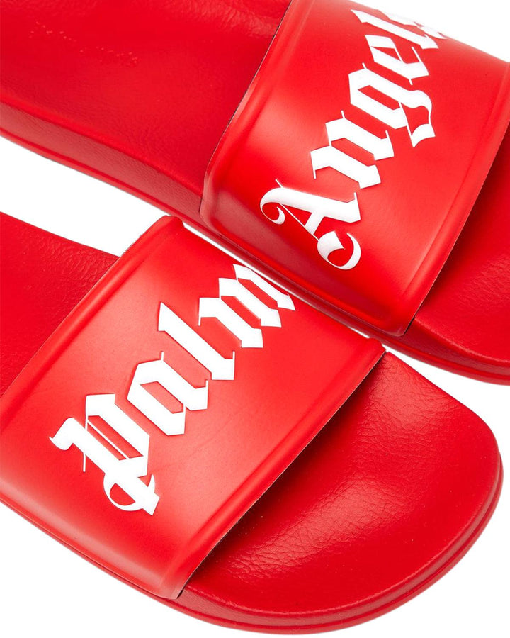 PALM ANGELS MENS LOGO POOL SLIDERS RED-Designer Outlet Sales