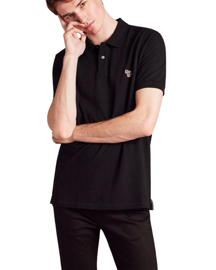 PS PAUL SMITH MENS ZEBRA LOGO ORGANIC POLO SHIRT BLACK-Designer Outlet Sales