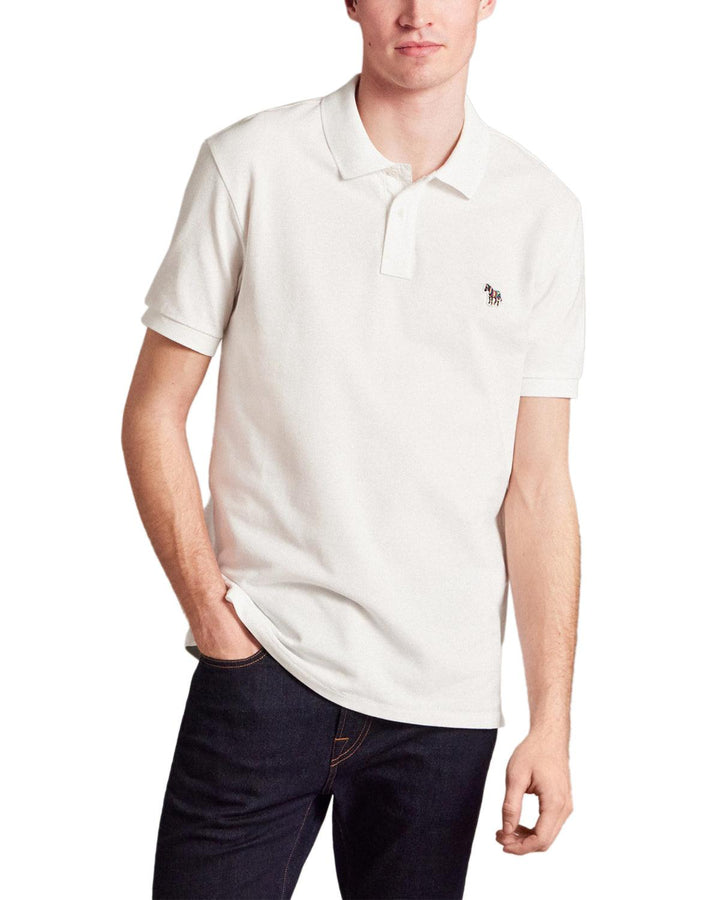 PS PAUL SMITH MENS ZEBRA LOGO ORGANIC POLO SHIRT WHITE-Designer Outlet Sales