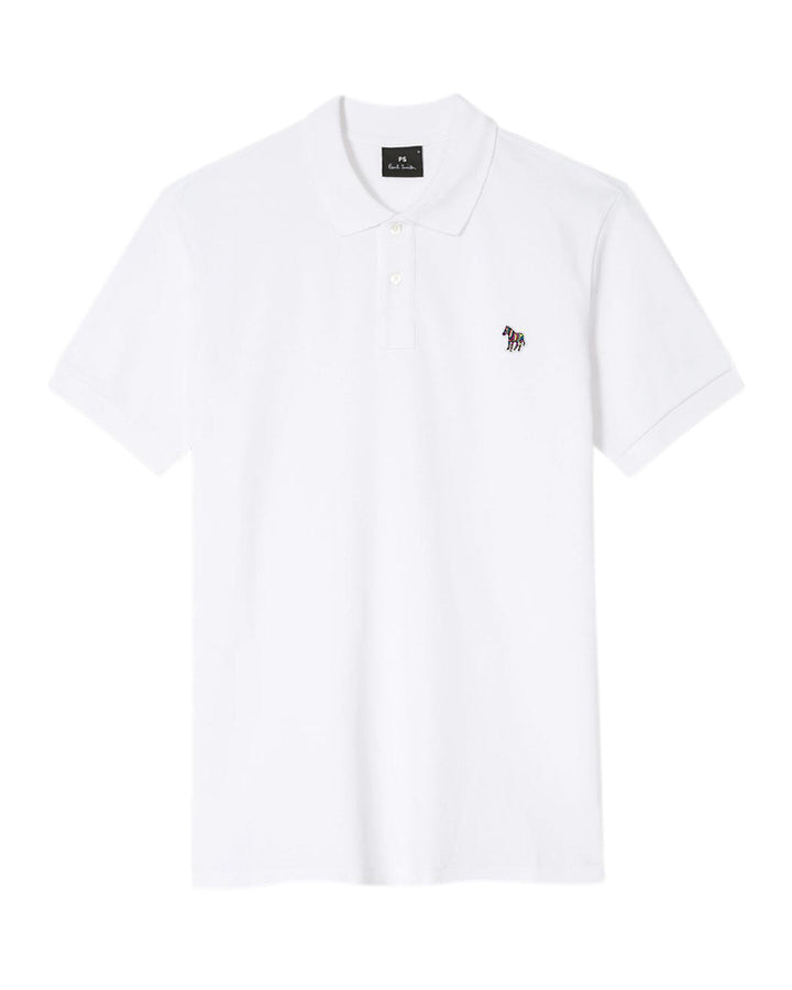 PS PAUL SMITH MENS ZEBRA LOGO ORGANIC POLO SHIRT WHITE-Designer Outlet Sales