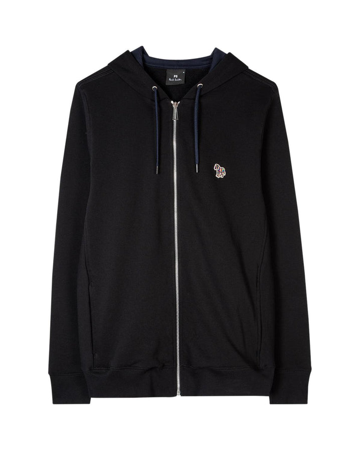 PS PAUL SMITH MENS ZEBRA LOGO ORGANIC ZIP HOODIE BLACK-Designer Outlet Sales