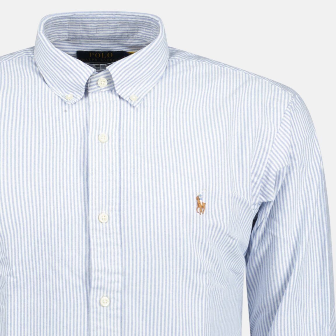 Ralph Lauren Custom Fit Striped Stretch Oxford Shirt Blue White – O17 | Studio DOS by Designer Outlet Sales