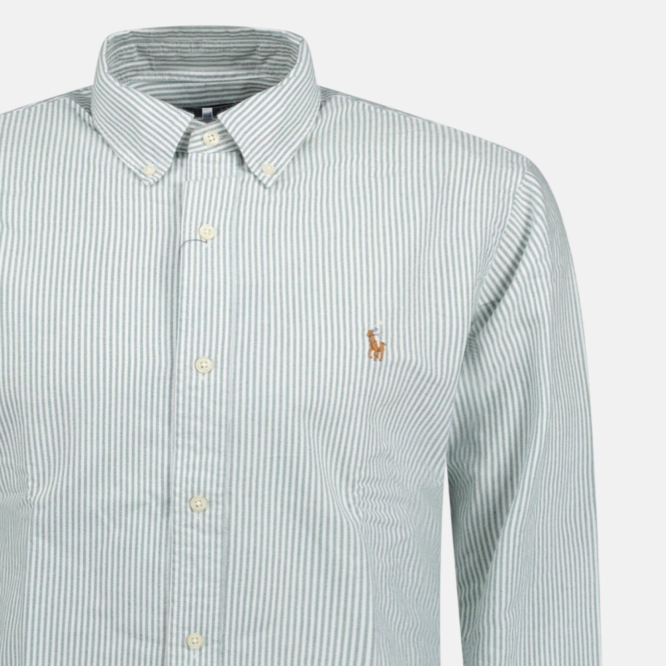 Ralph Lauren Custom Fit Striped Stretch Oxford Shirt Green White – C6 | Studio DOS by Designer Outlet Sales