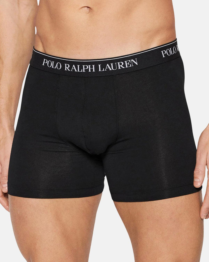 RALPH LAUREN MENS 3 PACK BOXER BRIEF TRUNKS BLACK-Designer Outlet Sales