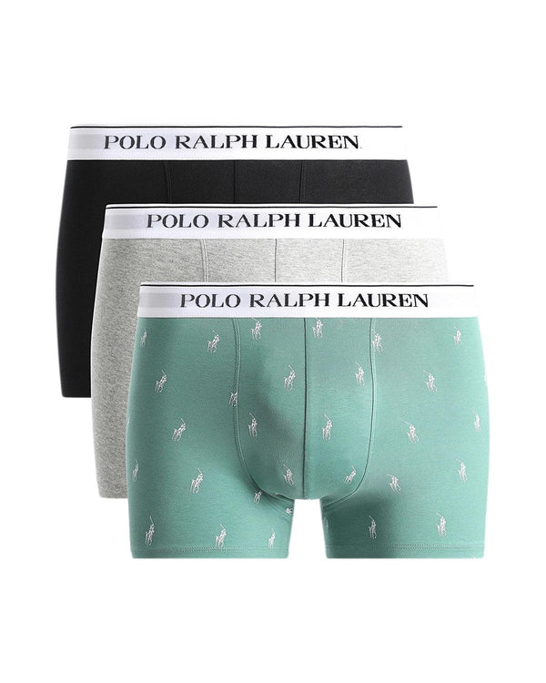 RALPH LAUREN MENS 3 PACK CLASSIC TRUNKS BLACK GREY GREEN-Designer Outlet Sales