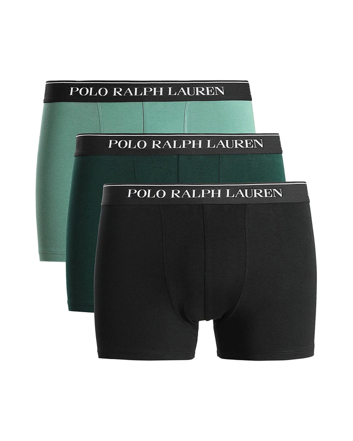 RALPH LAUREN MENS 3 PACK CLASSIC TRUNKS BLACK MIXED GREEN-Designer Outlet Sales