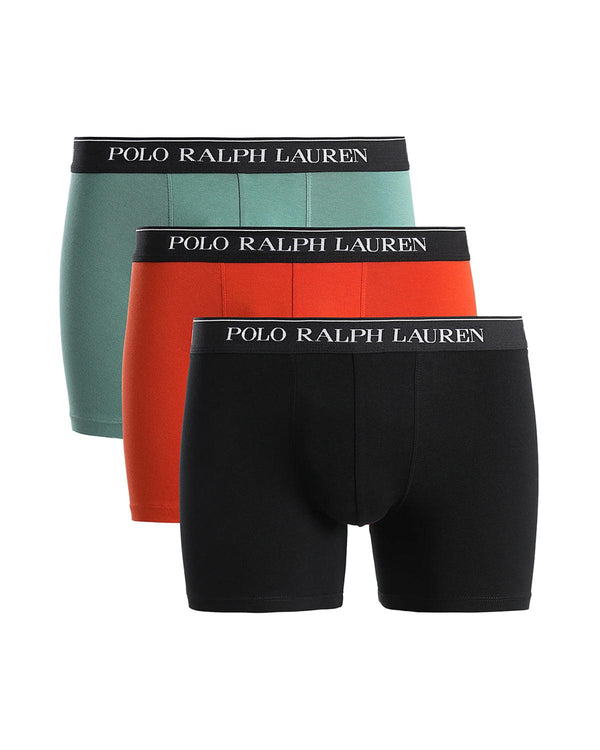 RALPH LAUREN MENS 3 PACK CLASSIC TRUNKS BLACK ORANGE GREEN-Designer Outlet Sales