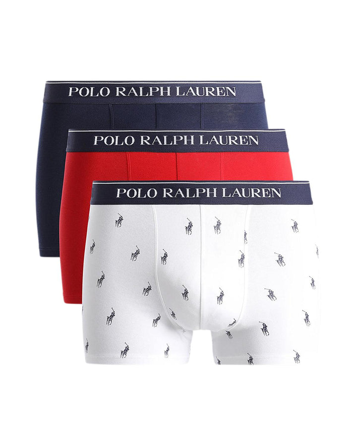 RALPH LAUREN MENS 3 PACK CLASSIC TRUNKS NAVY RED WHITE-Designer Outlet Sales