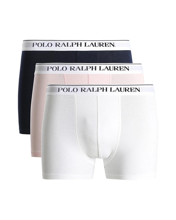 RALPH LAUREN MENS 3 PACK CLASSIC TRUNKS NAVY WHITE PINK-Designer Outlet Sales