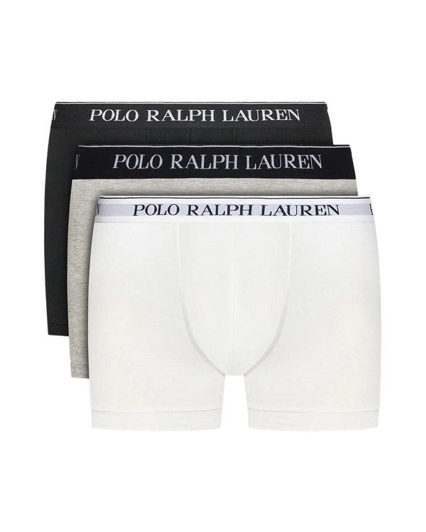 RALPH LAUREN MENS 3 PACK CLASSIC TRUNKS WHITE BLACK HEATHER GREY-Designer Outlet Sales