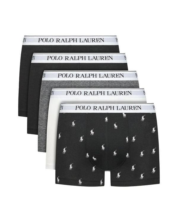 RALPH LAUREN MENS 5 PACK CLASSIC TRUNKS BLACK GREY WHITE-Designer Outlet Sales