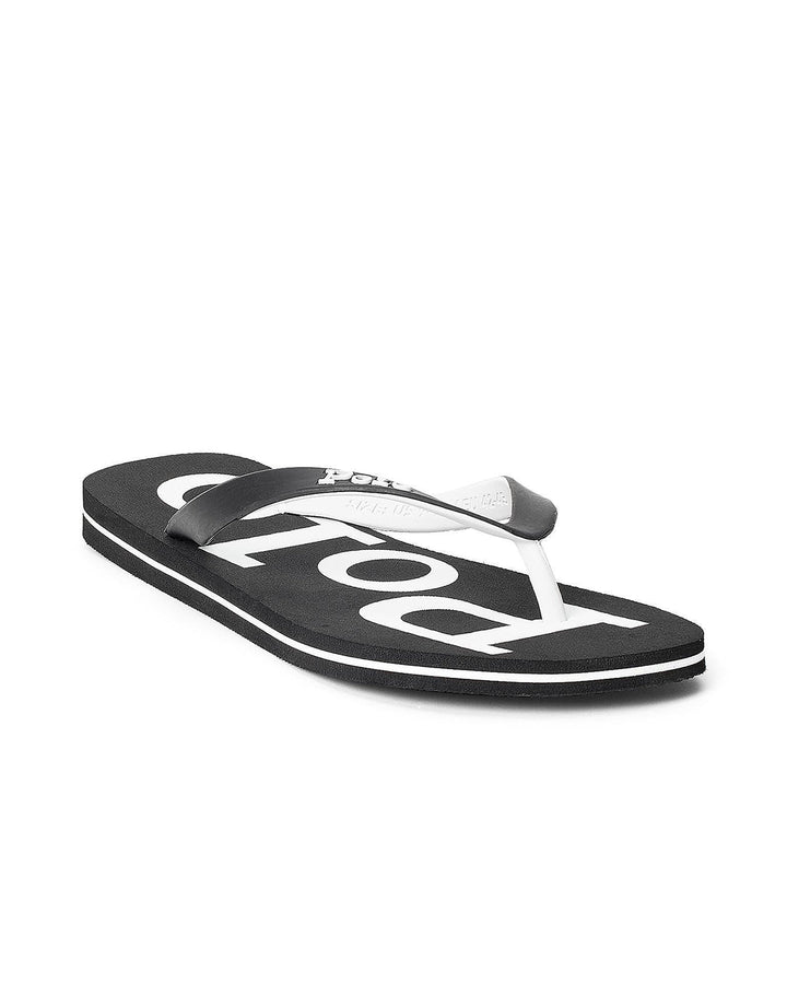 RALPH LAUREN MENS BOLT LOGO FLIP-FLIPS BLACK WHITE-Designer Outlet Sales