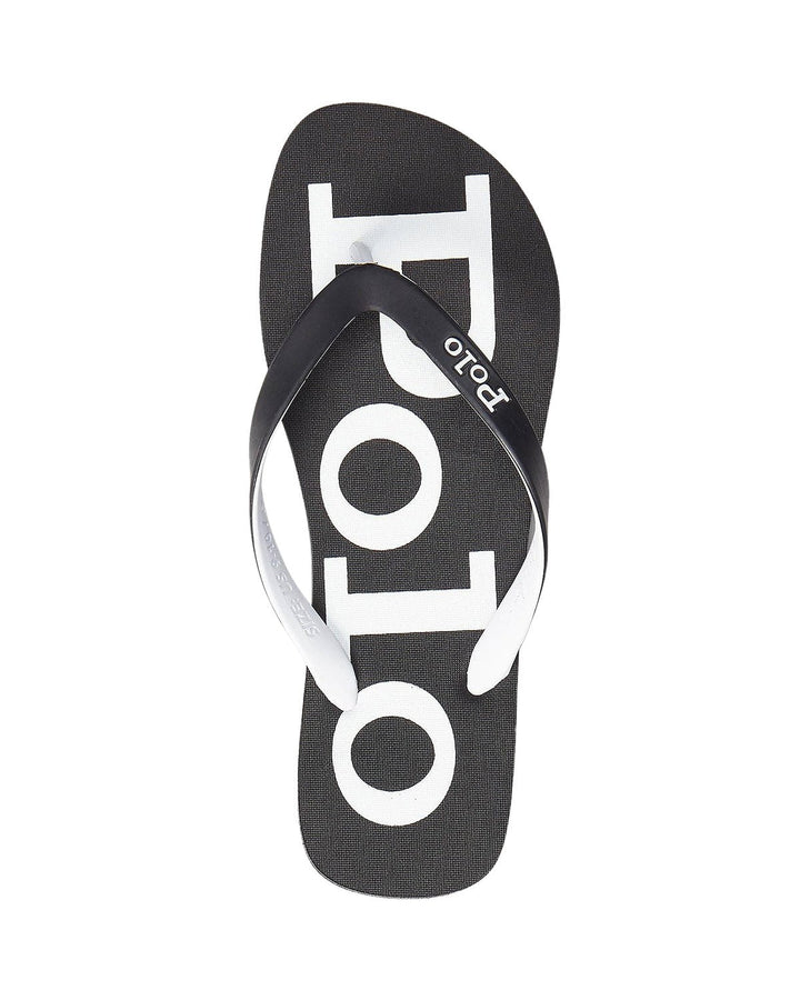 RALPH LAUREN MENS BOLT LOGO FLIP-FLIPS BLACK WHITE-Designer Outlet Sales