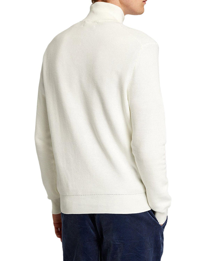 RALPH LAUREN MENS COTTON 1/4 ZIP JUMPER DECKWASH WHITE-Designer Outlet Sales