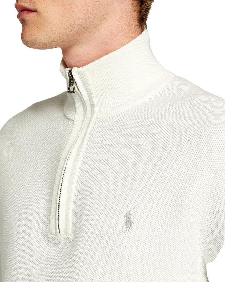 RALPH LAUREN MENS COTTON 1/4 ZIP JUMPER DECKWASH WHITE-Designer Outlet Sales