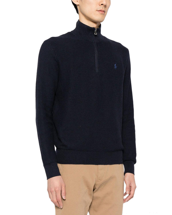 RALPH LAUREN MENS COTTON 1/4 ZIP JUMPER HEATHER NAVY-Designer Outlet Sales