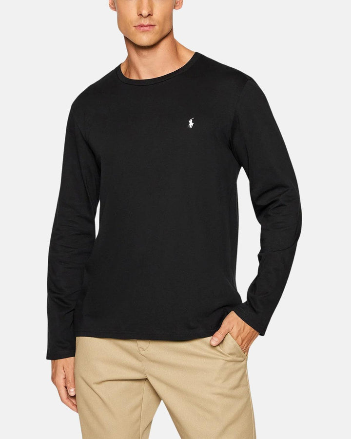 RALPH LAUREN MENS COTTON JERSEY LONG SLEEVE T-SHIRT BLACK-Designer Outlet Sales