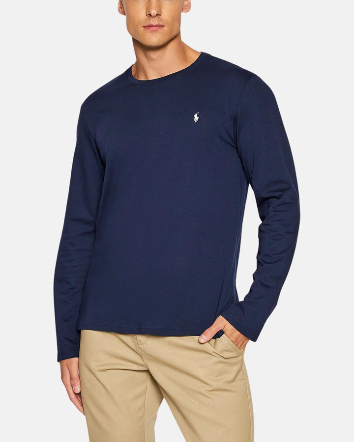 RALPH LAUREN MENS COTTON JERSEY LONG SLEEVE T-SHIRT NAVY-Designer Outlet Sales
