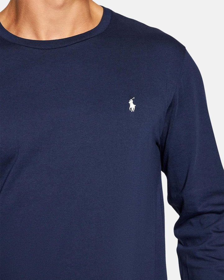 RALPH LAUREN MENS COTTON JERSEY LONG SLEEVE T-SHIRT NAVY-Designer Outlet Sales