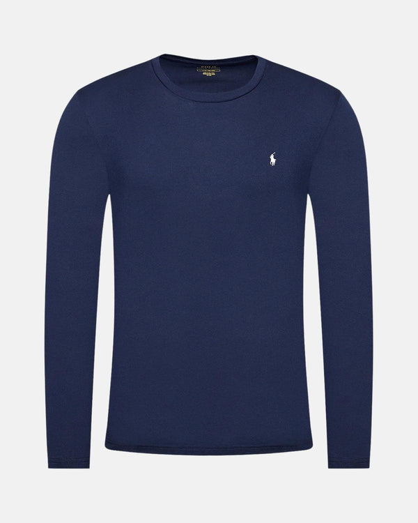 RALPH LAUREN MENS COTTON JERSEY LONG SLEEVE T-SHIRT NAVY-Designer Outlet Sales