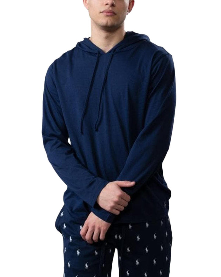 RALPH LAUREN MENS COTTON JERSEY SLEEP HOODIE CRUISE NAVY-Designer Outlet Sales