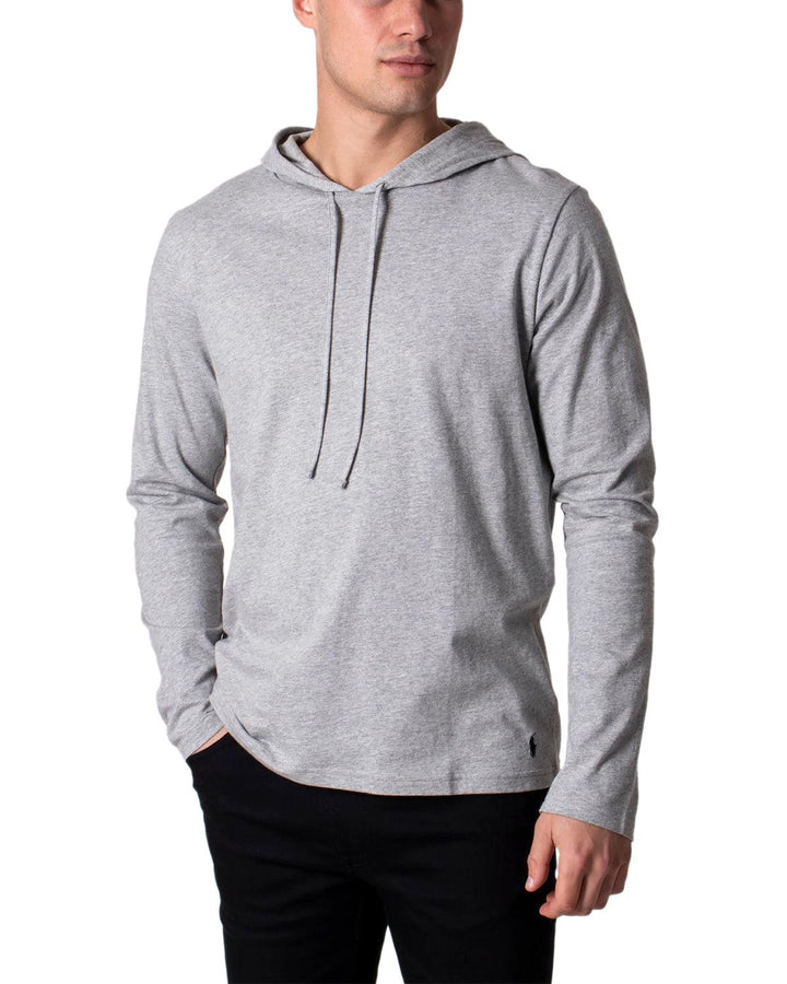 RALPH LAUREN MENS COTTON JERSEY SLEEP HOODIE HEATHER GREY-Designer Outlet Sales