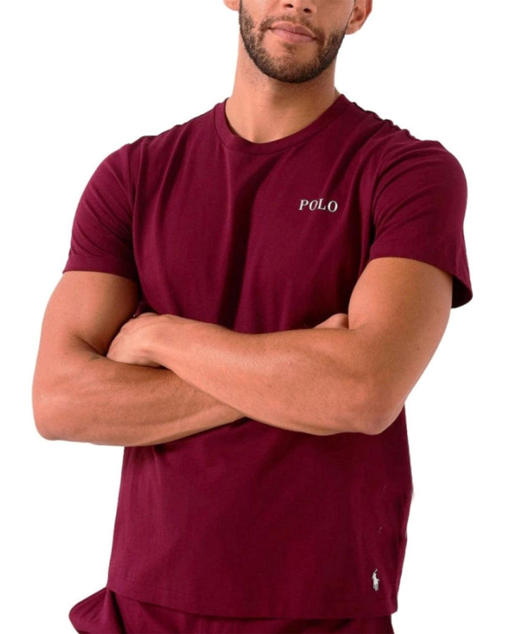 RALPH LAUREN MENS CREST POLO T-SHIRT BURGUNDY-Designer Outlet Sales