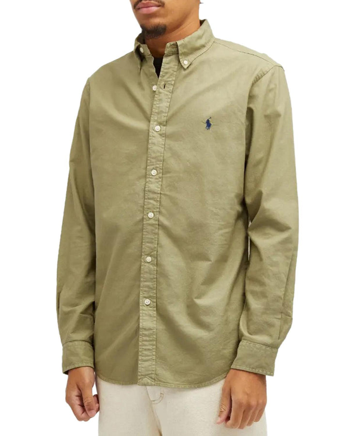 RALPH LAUREN MENS CUSTOM FIT GARMENT DYED OXFORD SHIRT SAGE GREEN-Designer Outlet Sales