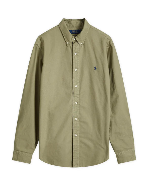 RALPH LAUREN MENS CUSTOM FIT GARMENT DYED OXFORD SHIRT SAGE GREEN-Designer Outlet Sales