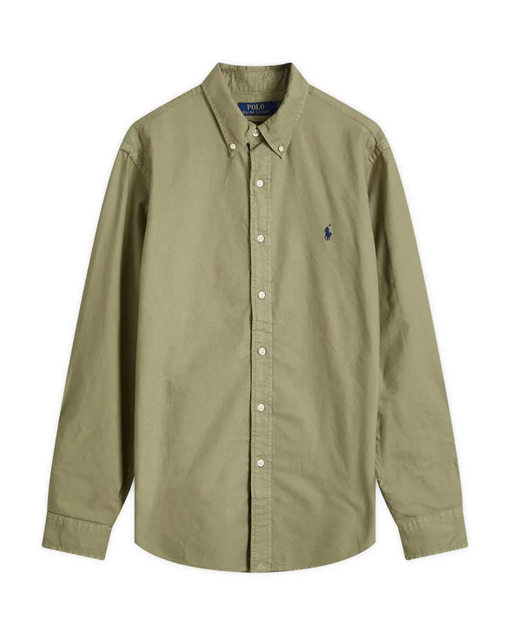 RALPH LAUREN MENS CUSTOM FIT GARMENT DYED OXFORD SHIRT SAGE GREEN-Designer Outlet Sales