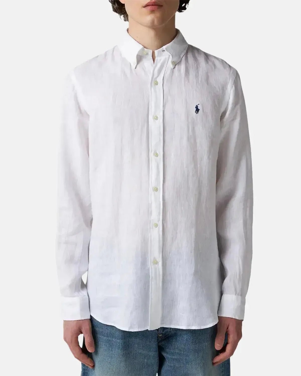 RALPH LAUREN MENS CUSTOM FIT LINEN SHIRT CERAMIC WHITE – RALPH-LAUREN-710966294-003-S | Studio DOS by Designer Outlet Sales