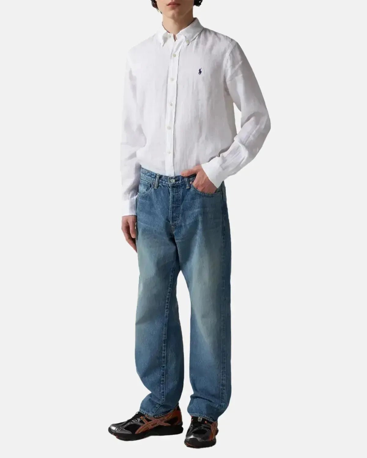 RALPH LAUREN MENS CUSTOM FIT LINEN SHIRT CERAMIC WHITE – RALPH-LAUREN-710966294-003-S | Studio DOS by Designer Outlet Sales