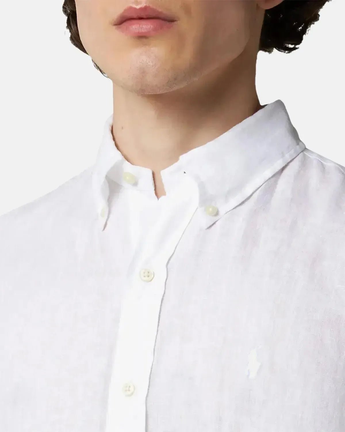 RALPH LAUREN MENS CUSTOM FIT LINEN SHIRT CERAMIC WHITE – RALPH-LAUREN-710966294-003-S | Studio DOS by Designer Outlet Sales