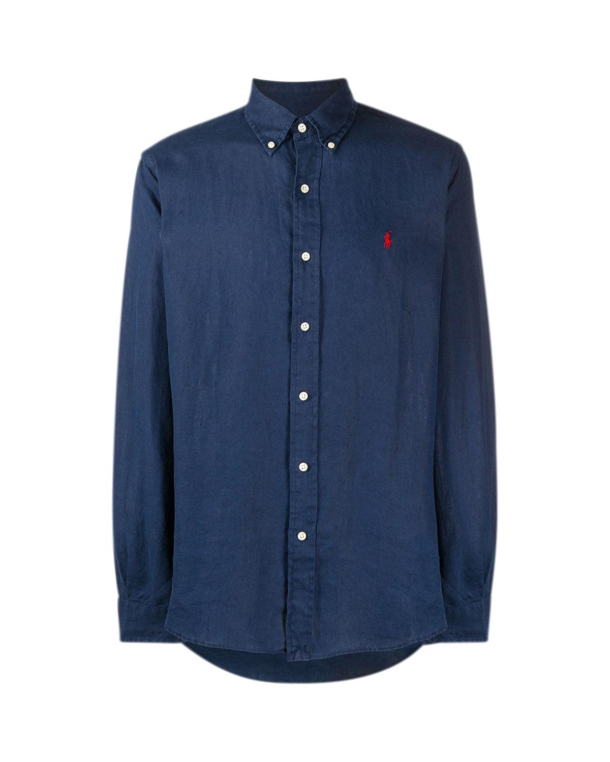 RALPH LAUREN MENS CUSTOM FIT LINEN SHIRT NEWPORT NAVY Designer Outlet Sales