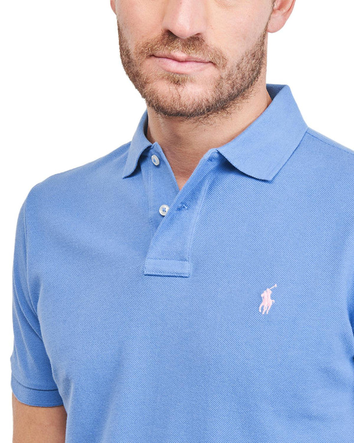 RALPH LAUREN MENS CUSTOM SLIM FIT MESH POLO SHIRT NEW ENGLAND BLUE-Designer Outlet Sales