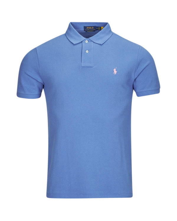 RALPH LAUREN MENS CUSTOM SLIM FIT MESH POLO SHIRT NEW ENGLAND BLUE-Designer Outlet Sales