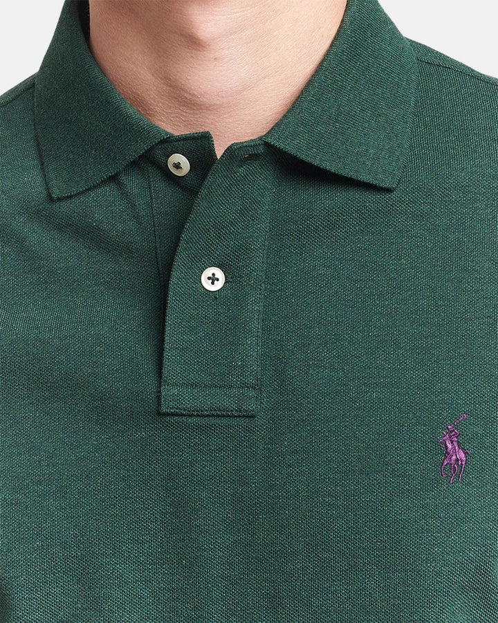 RALPH LAUREN MENS CUSTOM SLIM FIT MESH POLO SHIRT SCOTCH PINE HEATHER-Designer Outlet Sales