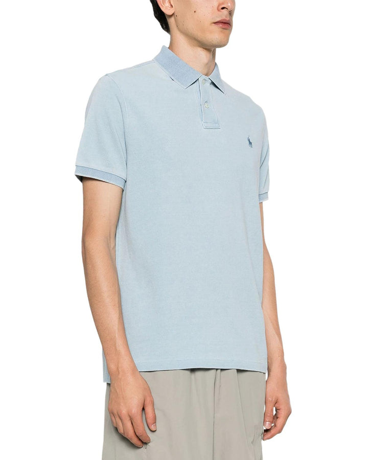 RALPH LAUREN MENS CUSTOM SLIM FIT POLO SHIRT LIGHT INDIGO-Designer Outlet Sales