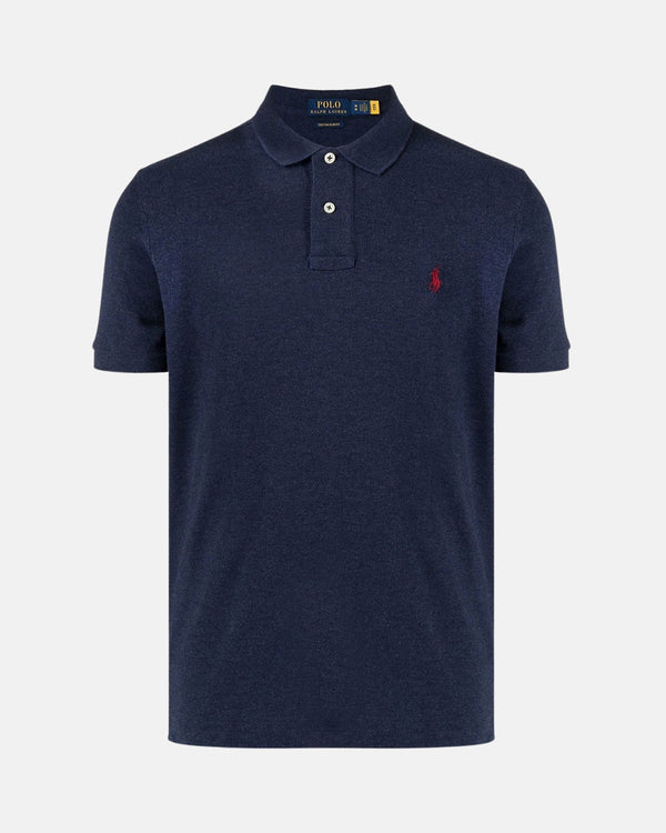 RALPH LAUREN MENS CUSTOM SLIM FIT POLO SHIRT NAVY HEATHER-Designer Outlet Sales