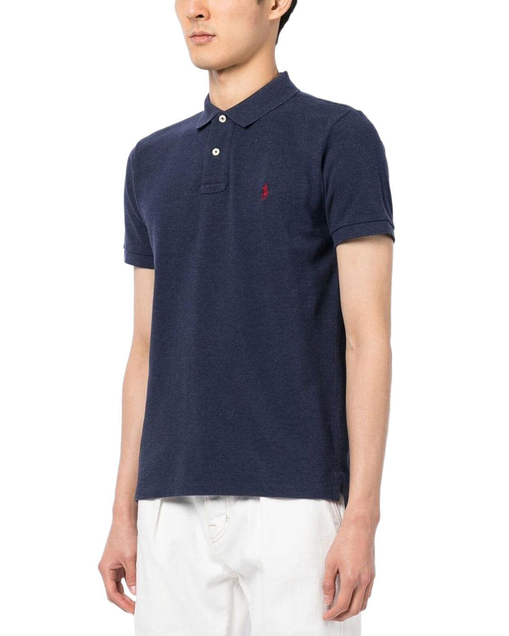 RALPH LAUREN MENS CUSTOM SLIM FIT POLO SHIRT SPRING NAVY HEATHER-Designer Outlet Sales