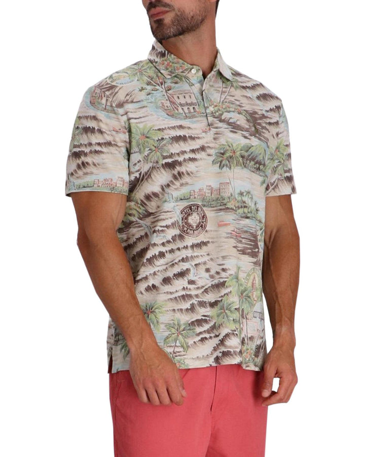 RALPH LAUREN MENS CUSTOM SLIM FIT PRINTED MESH POLO SHIRT PLAYA DE HAVANA-Designer Outlet Sales