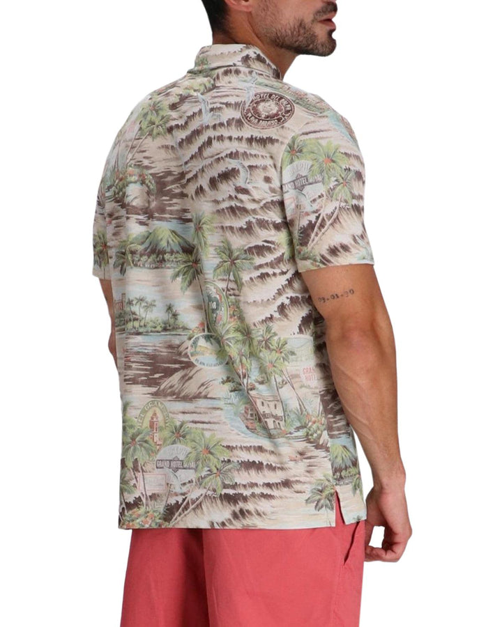 RALPH LAUREN MENS CUSTOM SLIM FIT PRINTED MESH POLO SHIRT PLAYA DE HAVANA-Designer Outlet Sales