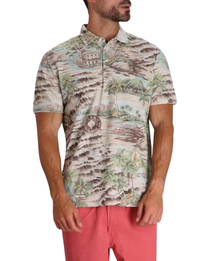 RALPH LAUREN MENS CUSTOM SLIM FIT PRINTED MESH POLO SHIRT PLAYA DE HAVANA-Designer Outlet Sales