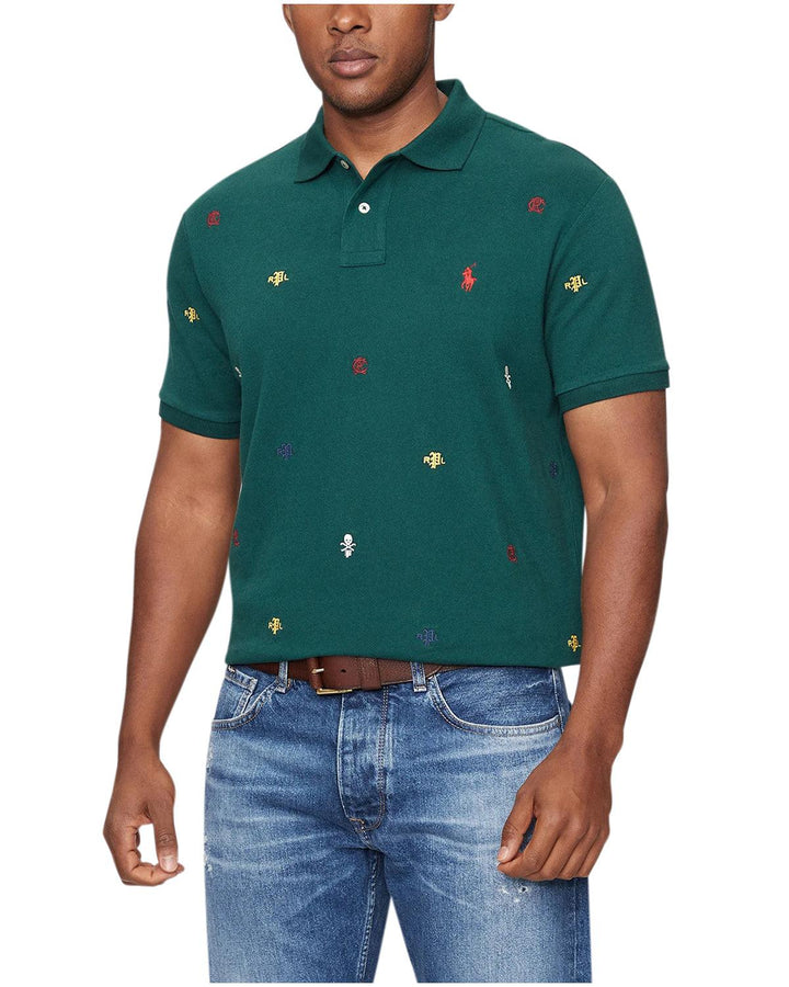 RALPH LAUREN MENS CUSTOM SLIM FIT REPEAT EMBROIDERY POLO SHIRT MOSS AGATE-Designer Outlet Sales