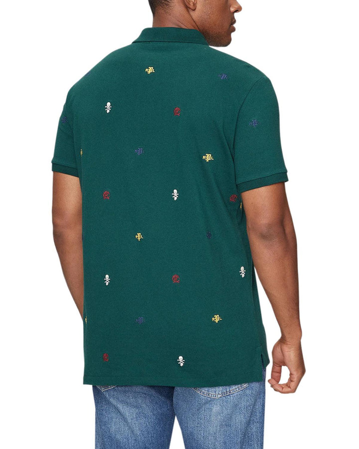 RALPH LAUREN MENS CUSTOM SLIM FIT REPEAT EMBROIDERY POLO SHIRT MOSS AGATE-Designer Outlet Sales