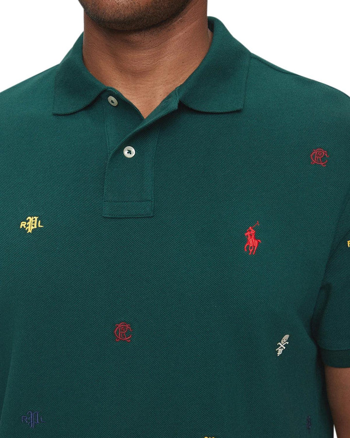 RALPH LAUREN MENS CUSTOM SLIM FIT REPEAT EMBROIDERY POLO SHIRT MOSS AGATE-Designer Outlet Sales